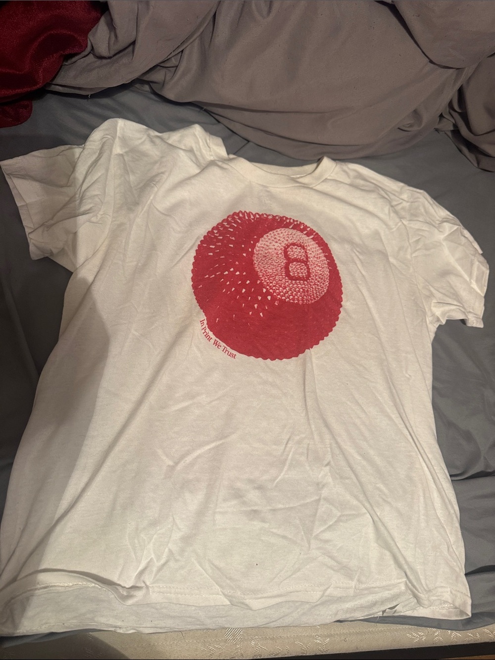 White Graphic Tee with Red Orb Print - Women’s Shirt